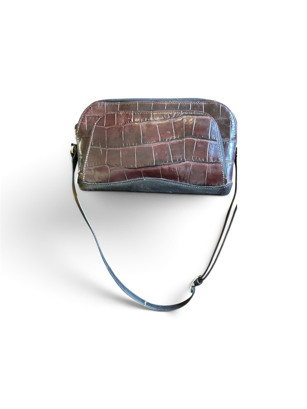 Brighton Brown Croc-Embossed Shoulder Bag with Black Trim